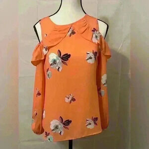 New Women's Worthington Cold Shoulder‎ Floral Ruffle Blouse - P XS